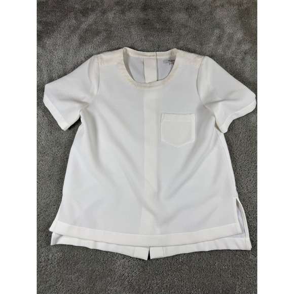 Madewell Tops - Madewell White Button Back Short Sleeve Blouse Crepe Silk Trim Size S